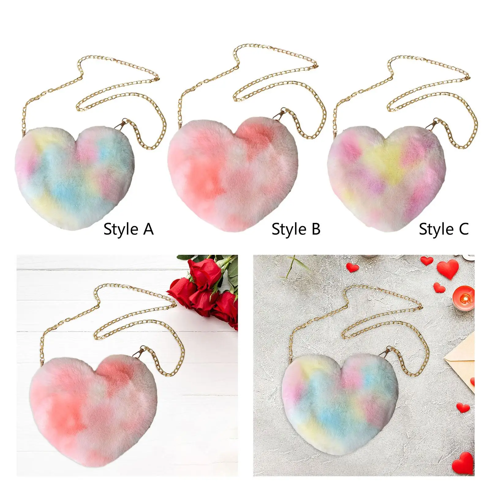 

Women's Heart Shaped Handbags Plush Chain Shoulder Bag Pouch Purse for Party Outdoor