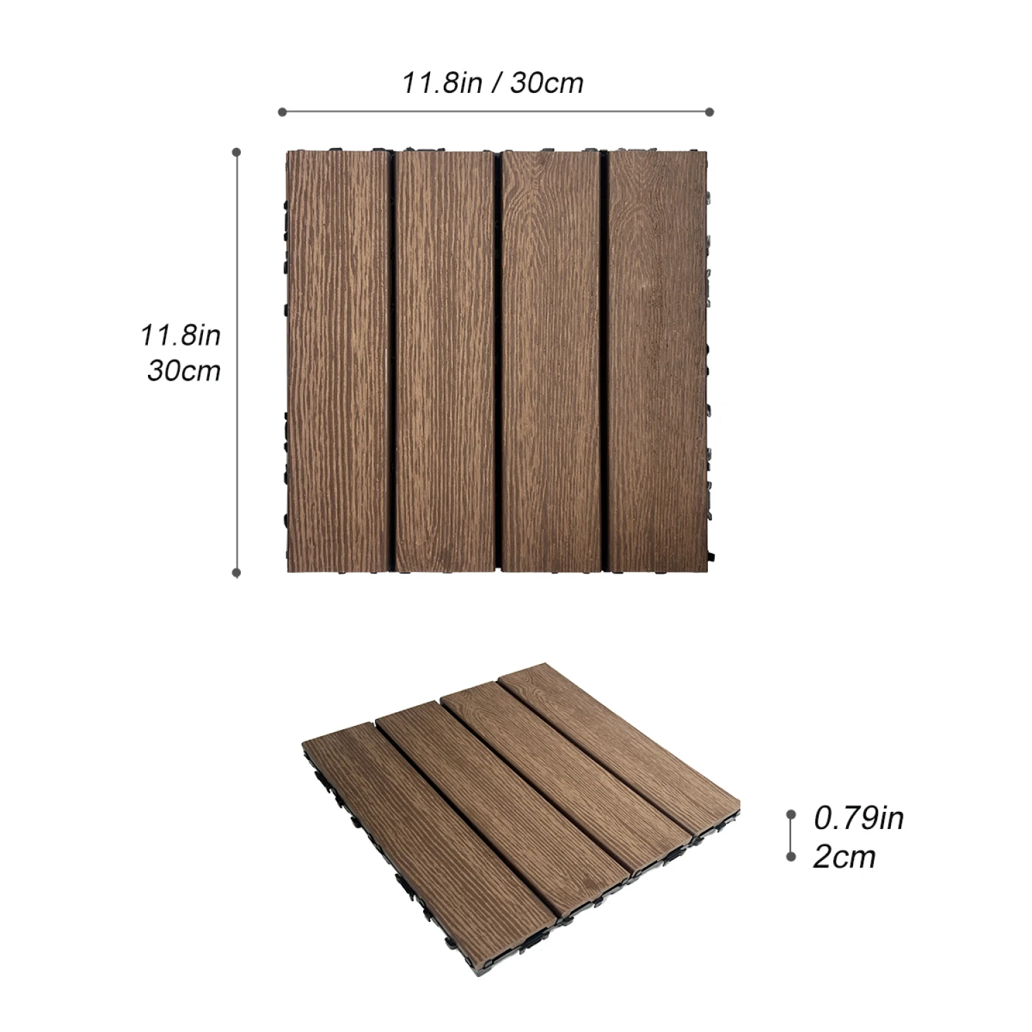 Wood Plastic Composite Deck Tiles Set of 20pcs, DIY Interlocking Decking Tiles, Floor Tile, Durable, Maintenance, Waterproof, In