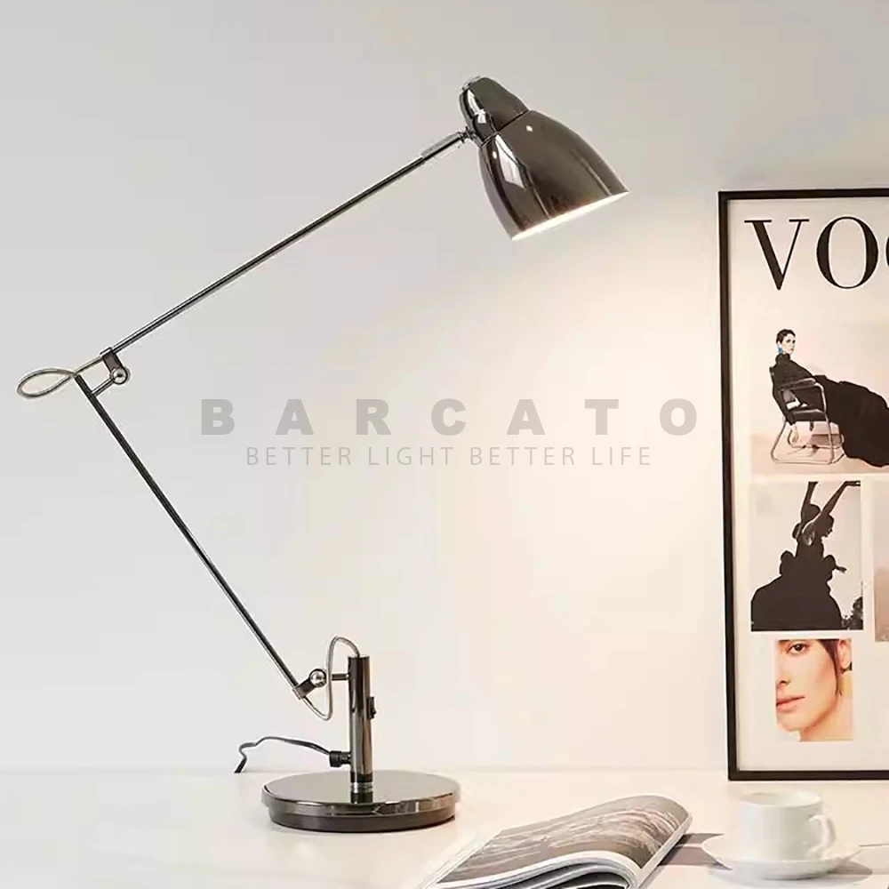 Imagem -03 - Balanço Longo Braço Led Luzes de Chão Modern Office Work Estudo Desk Lamp Alumínio Flexível Areia Níquel Leitura Desktop E27 Ajustável