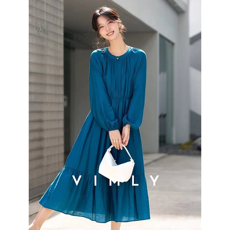VIMLY Long Dresses Woman 2026 Autumn Vacation White A-line Women Dresses  Elegant Round Neck Loose Dress Ladies Clothing A2823 - AliExpress 200000345