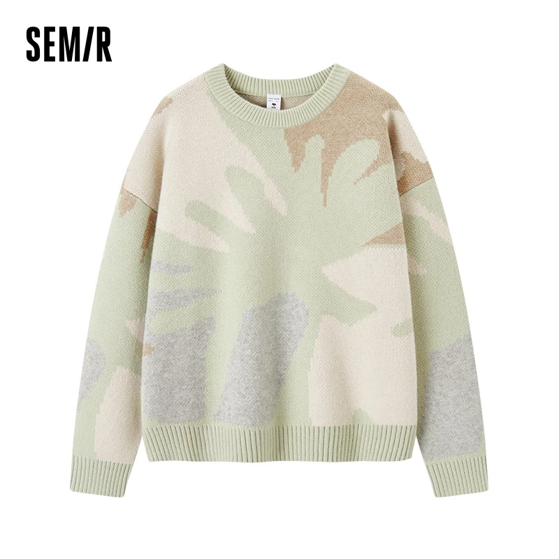 Semir Sweater Women Jacquard Loose Sweater Niche Winter Gentle Round Neck Sweet Dropped Shoulder Top