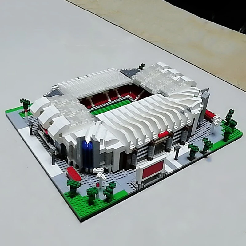 Calcio Old Trafford Stadium campo da calcio architettura mondiale 3D Mini Diamond Blocks mattoni giocattolo da costruzione per bambini senza scatola