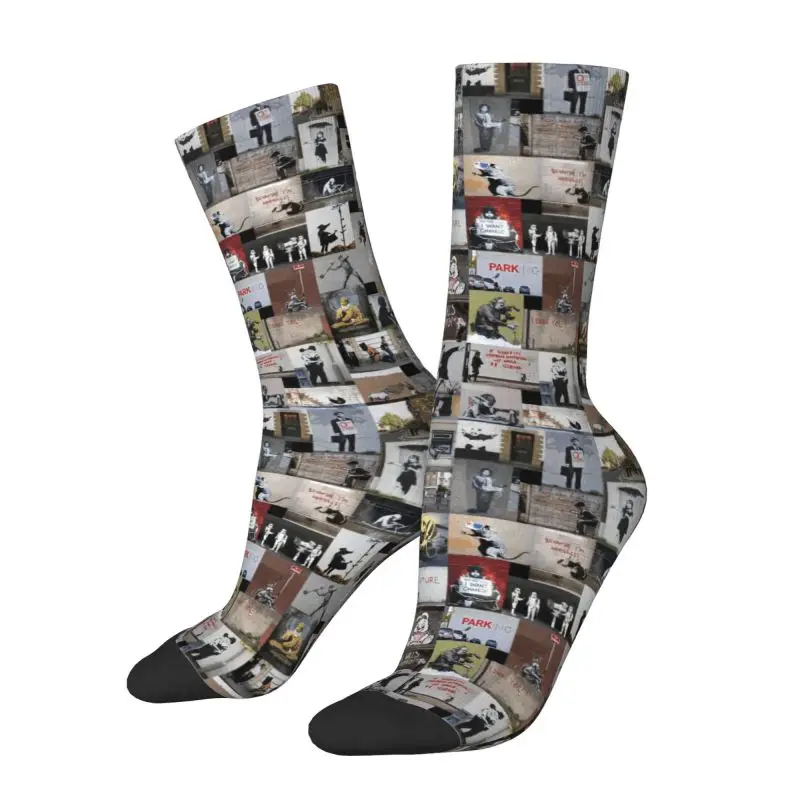 

Custom Cool Banksy Street Graffiti Socks Women Men Warm 3D Printed London Pop Art Sports Football Socks