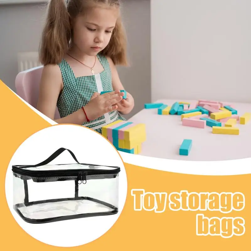 Building Blocks Organizer Transparent Organizing Pouch With Handle Toy Storage Box Set Of 6 PVC Board Game Carrying Case With