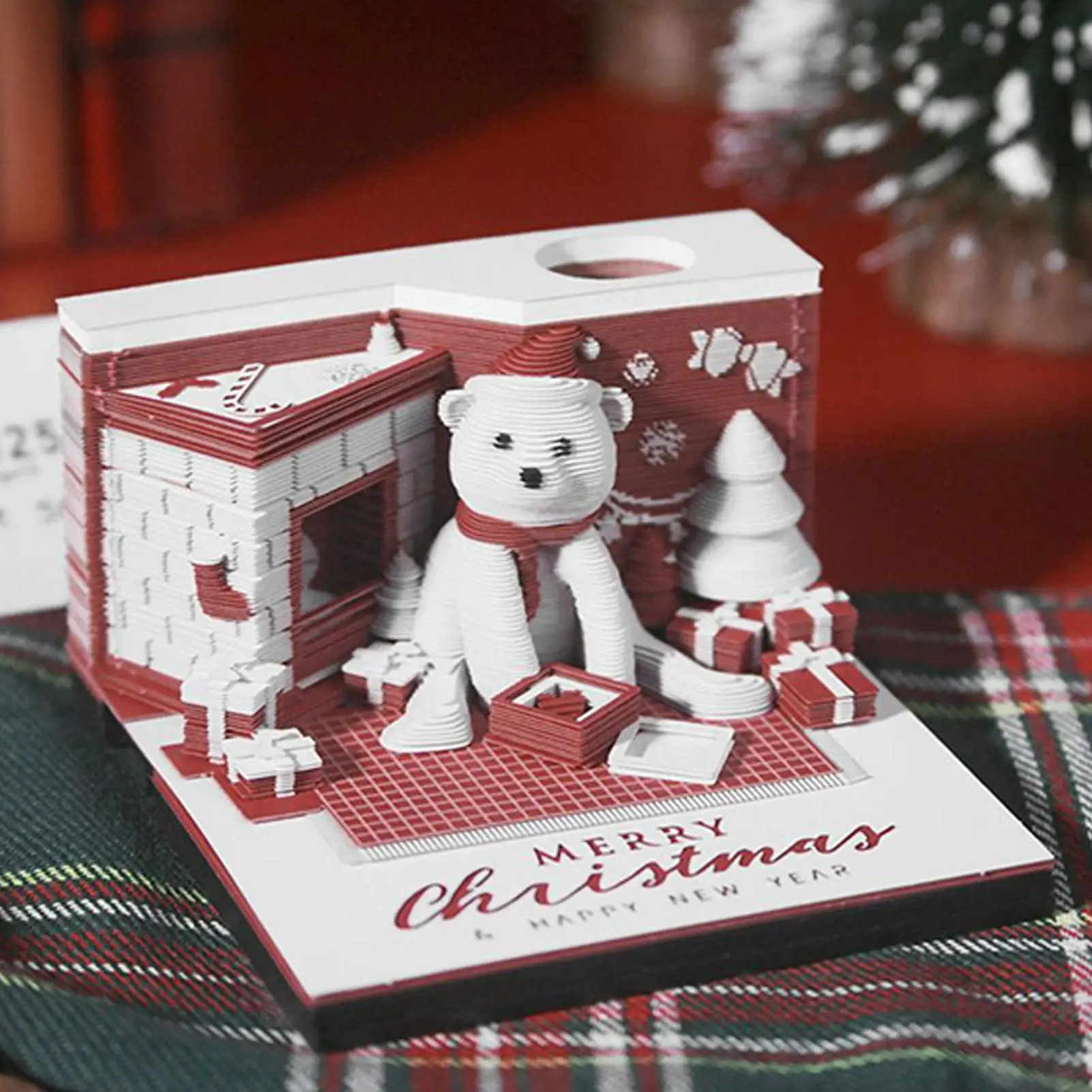 3D Calendar 2026 Desk 3D Calendar Christmas Bear Paper Carving Art 2026 Desktop Accessories Notepad Home Decor For Teacher