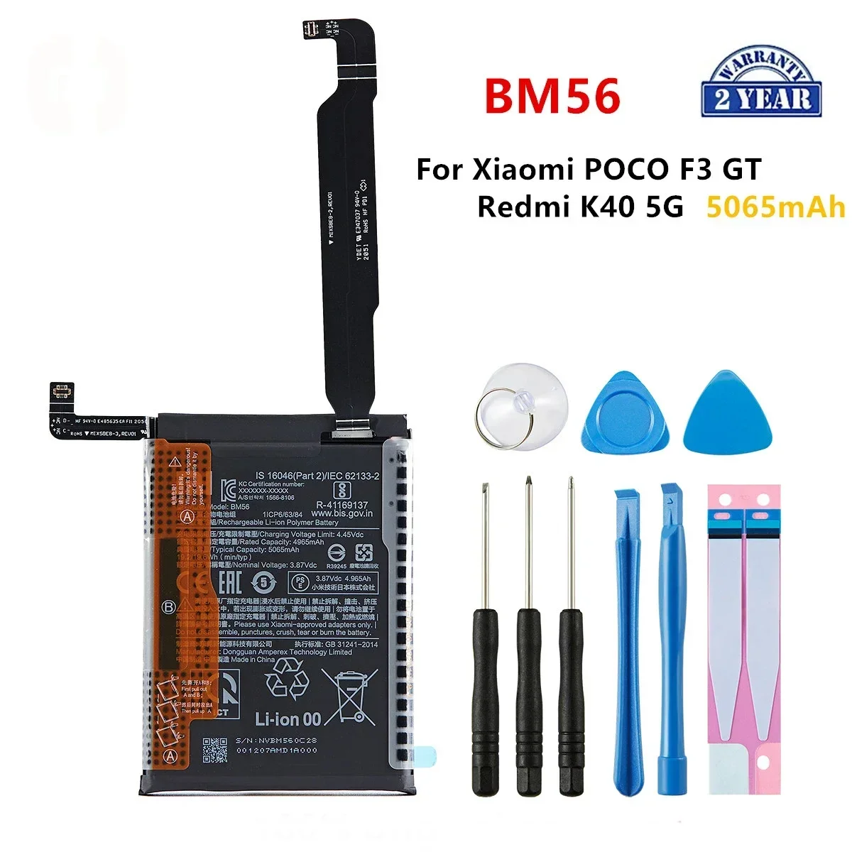 

Brand New BM56 5065mAh Battery For Xiaomi POCO F3 GT /Redmi K40 5G BM56 Phone Replacement Batteries+Tools