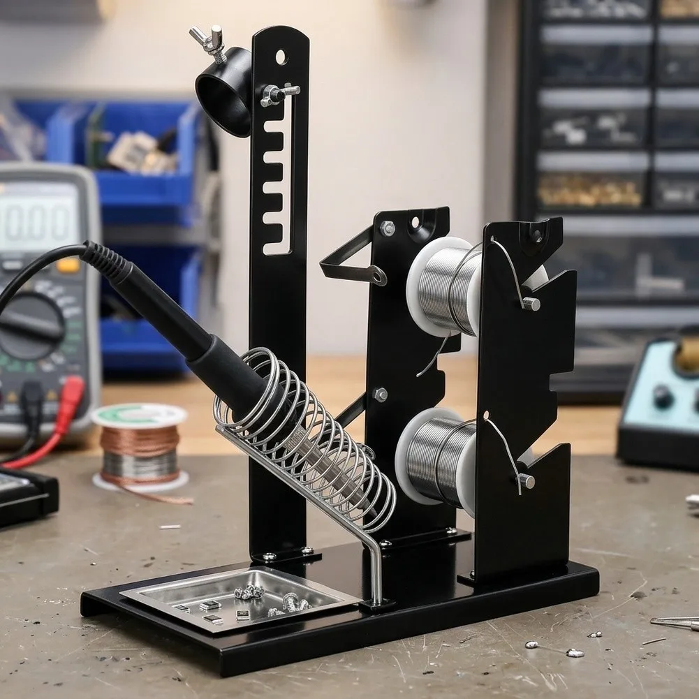 Soldering Iron Stand Constructed with Stainless Steel and Plastic for Balanced Strength Stability and Wire Accessibility
