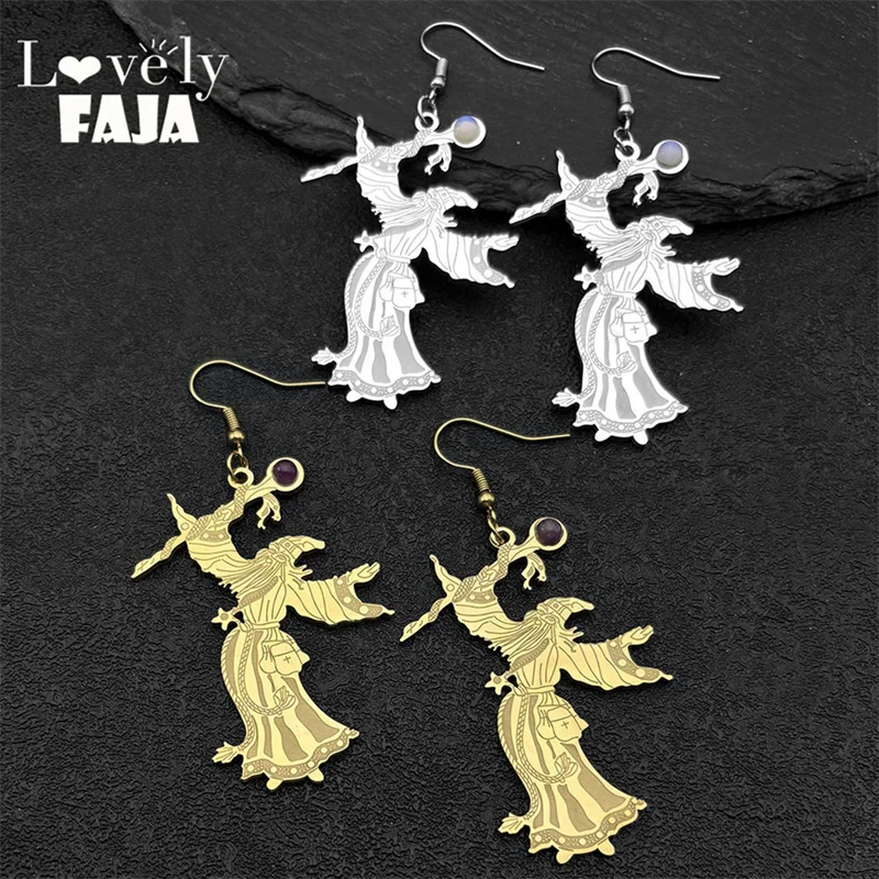 Gothic Witchcraft Dragon Pendants Satan Viking Wizard  Hoop Earrings Stainless Steel Goth Dragon Black Dangle Earrings Jewelry