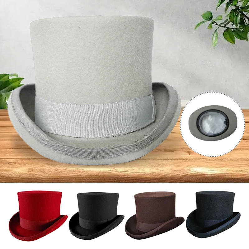 

2024 Wool Flat Man Top Hat Fashion Fedora Hats Versatile Panama Magician Cap Gentleman Cylinder Strap Steampunk Unisex Elegant