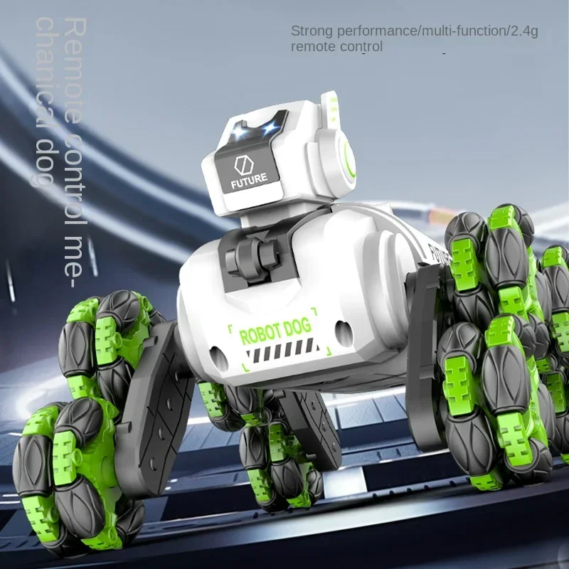 RC Robot Spray Luci per cani Musica Doppio telecomando Intelligente Stunt Meccanico Cane Rotazione di deriva a 360° Giocattoli per bambini Regalo per ragazzi