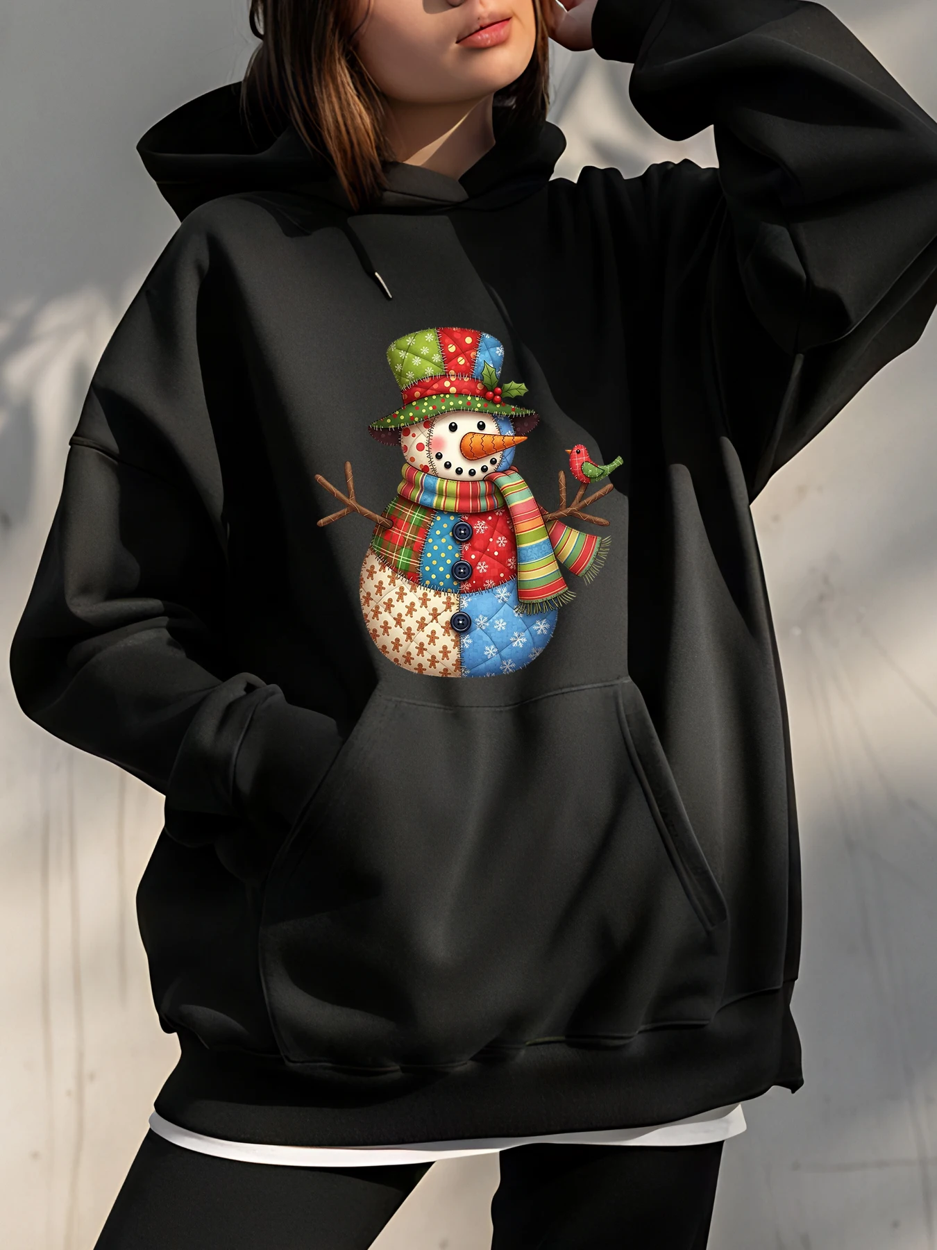 

Colorful Snowman Print Hoodie Winter Wear Casual Outfit Women Street Style Fashion Cozy Sweatshirt Holiday Look