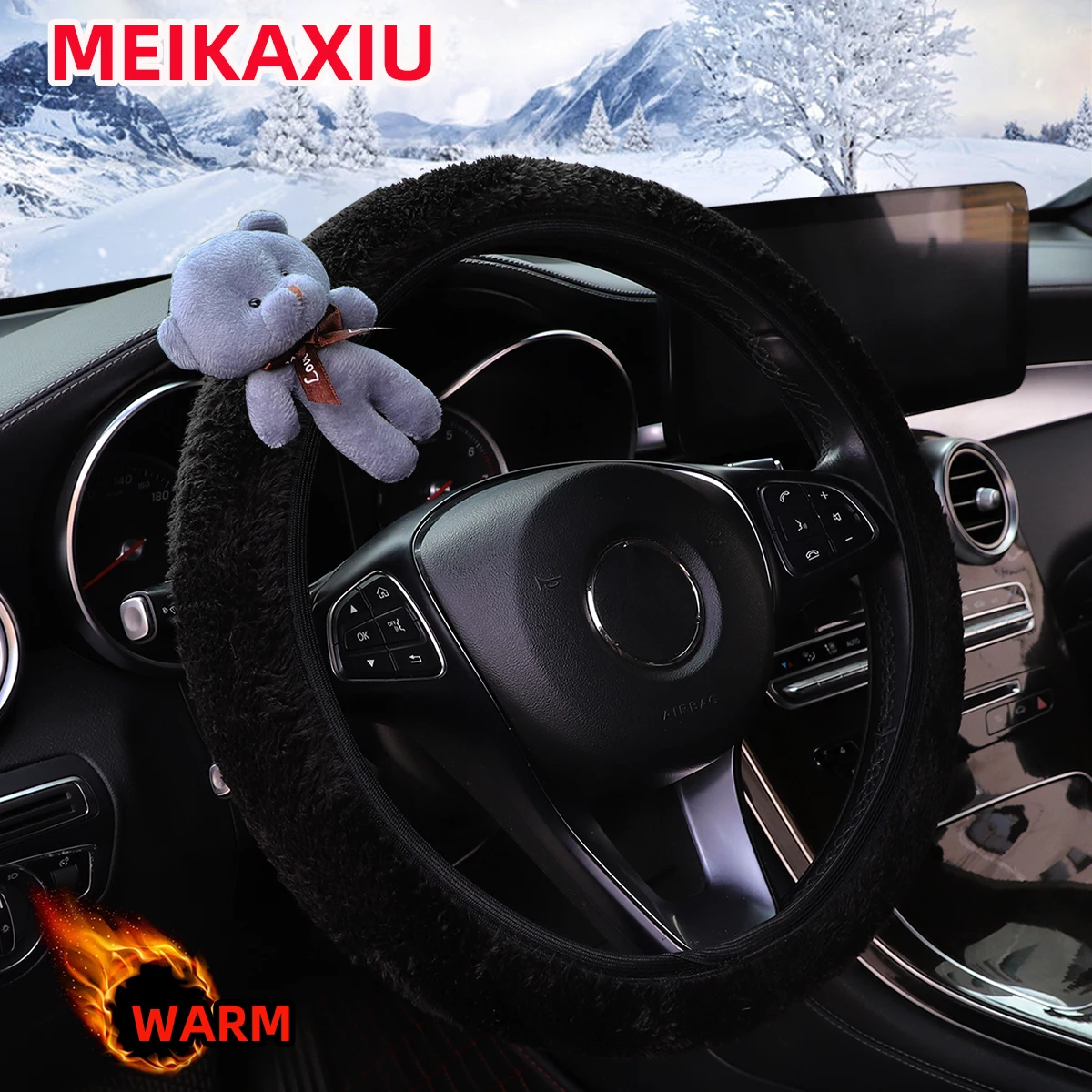 Damen-Lenkradbezug, niedliche Tier-Themen – Kaninchen, Welpe, Wolke, Panda, Bär, Eisbär, Pelz-Design, kein Innenring – Detail 7
