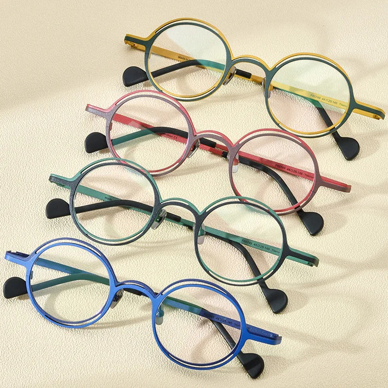 

Drop Shipping Man Patchwork Vintage Round Titanium Frame Eyeglasses Women Fashion Color Match Optical Prescription Lens Glasses