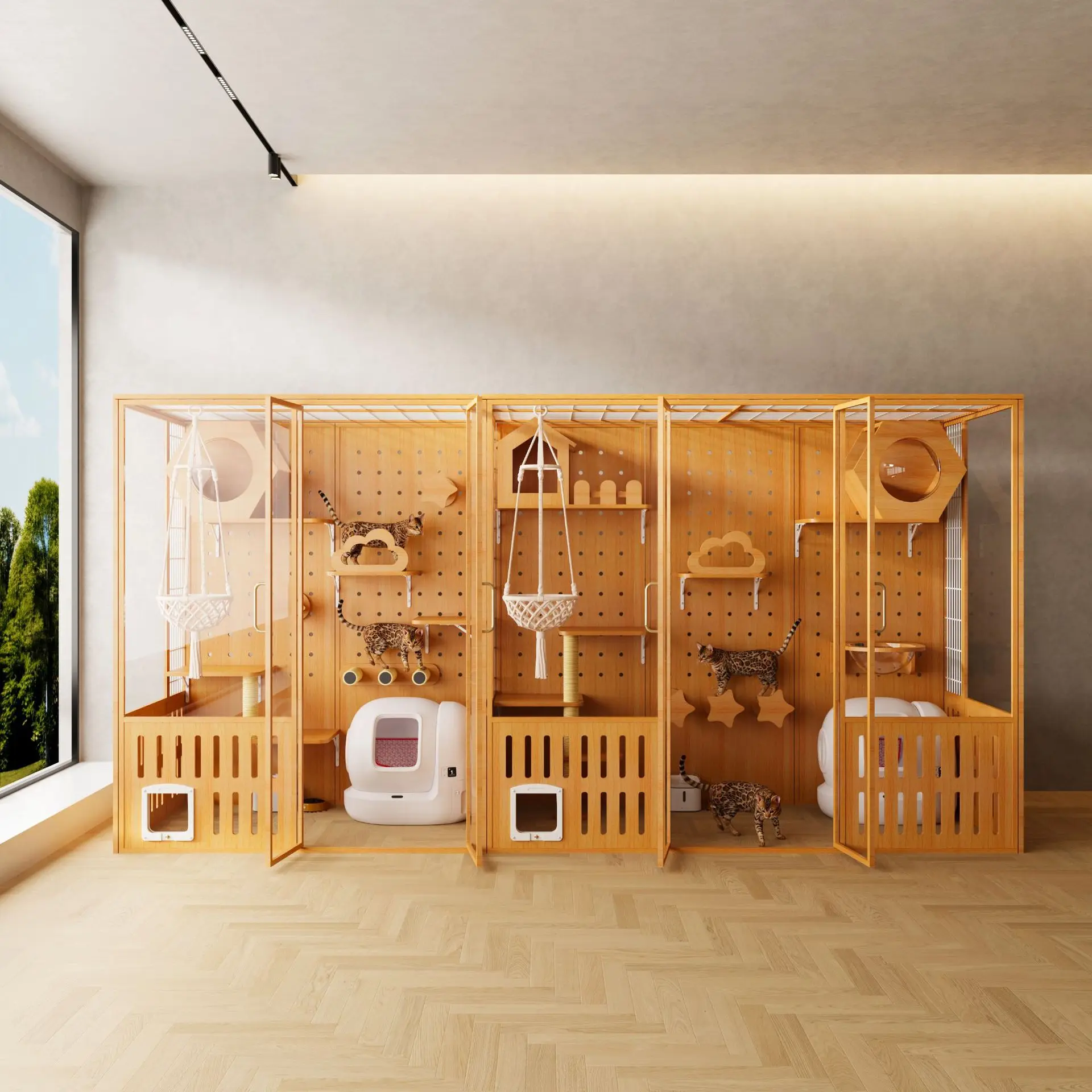 Pet cage cat dog small pet foster care display cabinet solid wood cat cabinet glass panoramic cat house cage