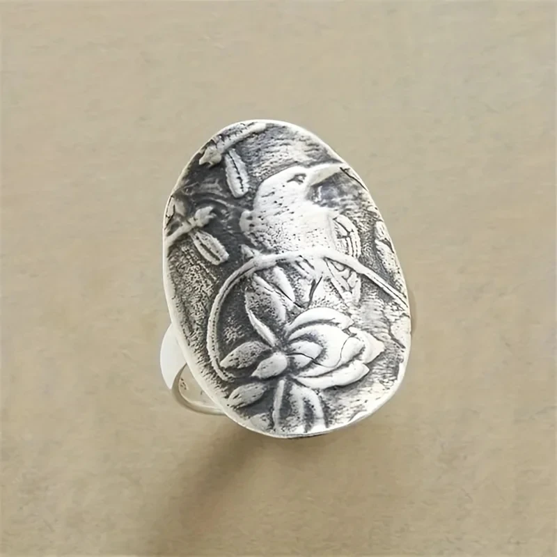 Vintage Silver Color Flower Rings for Women Exquisite Party Ring Jewelry