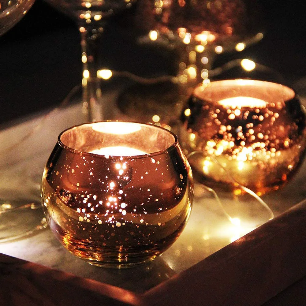 6/12 Pcs Mercury Glass Candle Holders Votive Tealight Candlestick Wedding Centerpieces Parties Home Decoration Gift