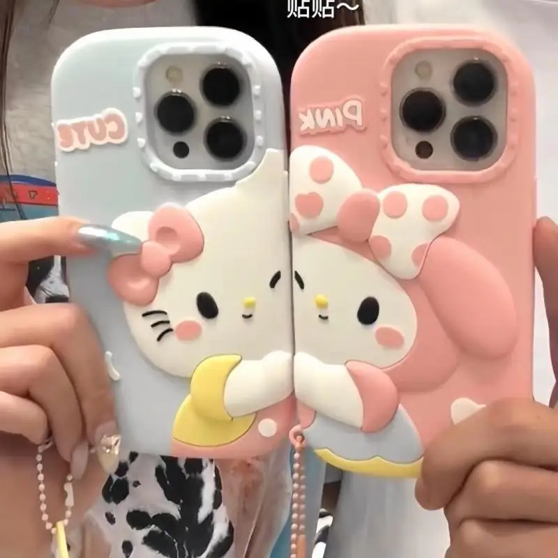 Miniso Kawaii Iphone15 12/13/14Promax Phone Case Hello Kitty Cartoon Cute 3D Silica Gel Cell Phone Protective Case Fashion