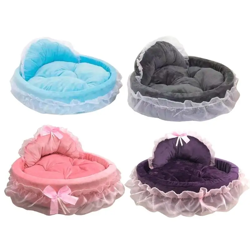 

Dog Bed Stylish Lace Princess Nest for Small Puppy Kitten Ribbon Bowknot