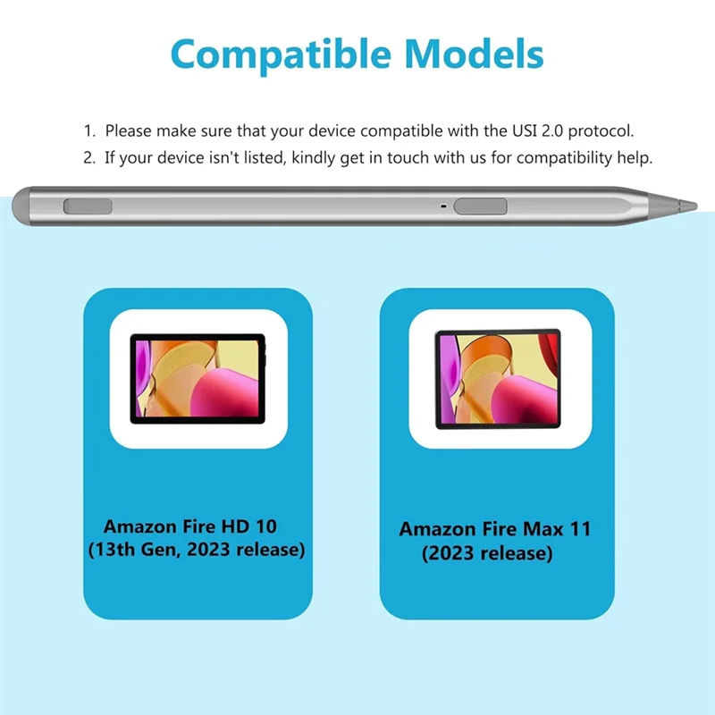 Chromebook Fire HD 10 및 Fire Max 11용 A34M-USI 2.0 스타일러스 펜, 기울기 지원, 4096 감압 감도