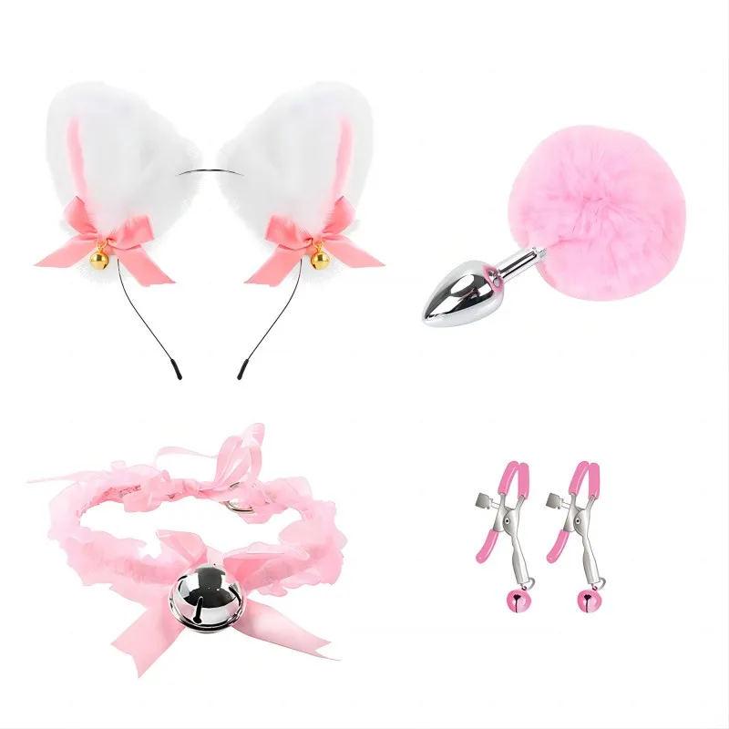 

Sex Toys Fox Tail Butt Plug Sexy Plush Cat Ear Headband With Bells Necklace Set Massage Sex Toy For Couples Cosplay Anal Plug