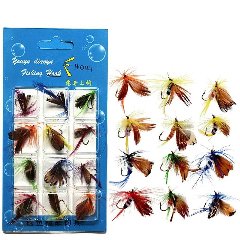 12pcs Natural Insects Flies Fishing Lures Set With Dry Fly Tying Sharpened Hook Fake Artificial Bait For Carp Trout Topwater