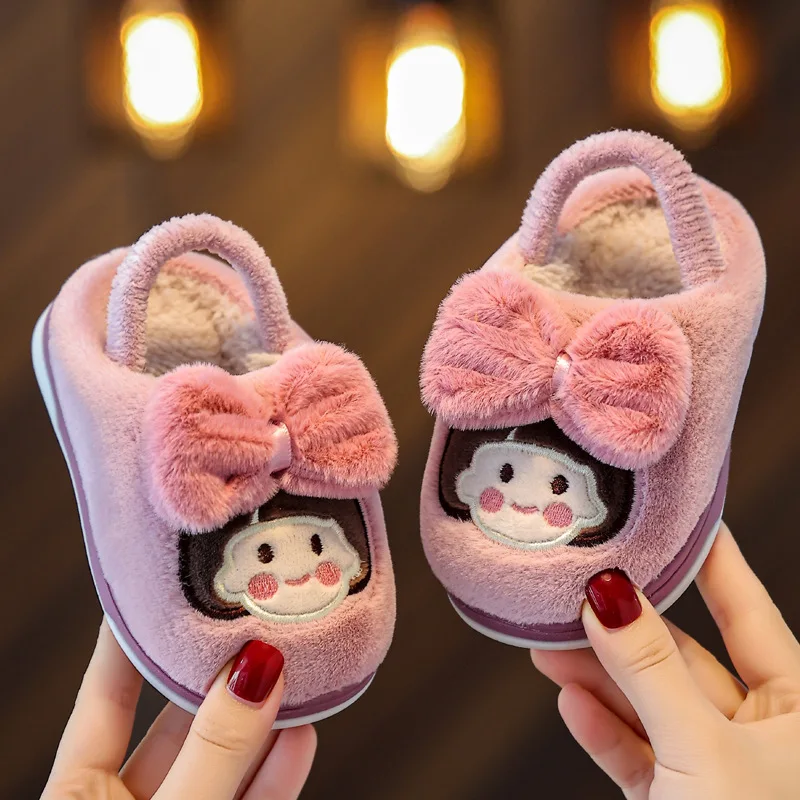 Zapatillas de algodón para niños, pantuflas cálidas de invierno para interiores para niñas, zapatos de Casa de dibujos animados de princesa,