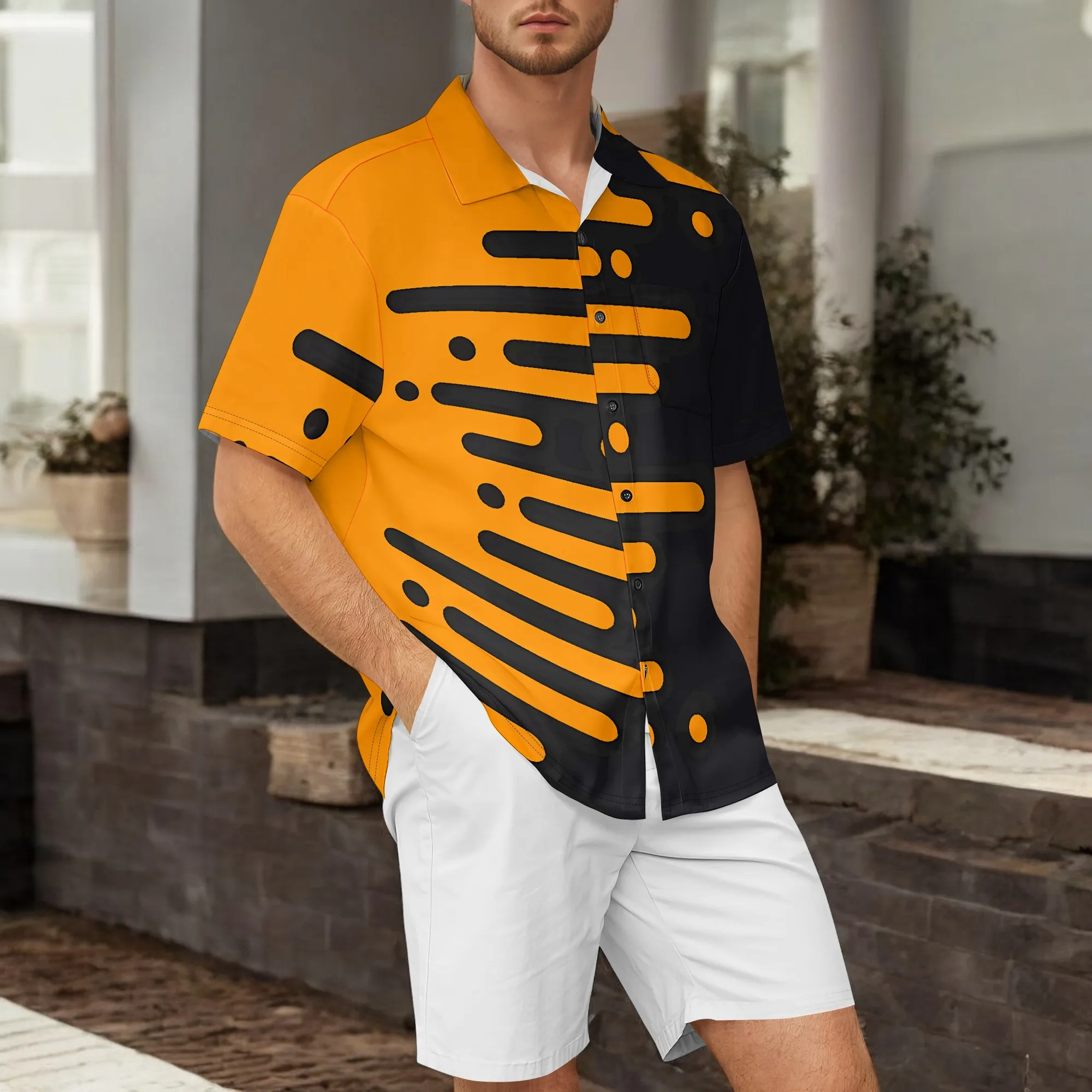 

YEAE Abstract Drip Print Shirt for Men Summer Casual Short Sleeve Top