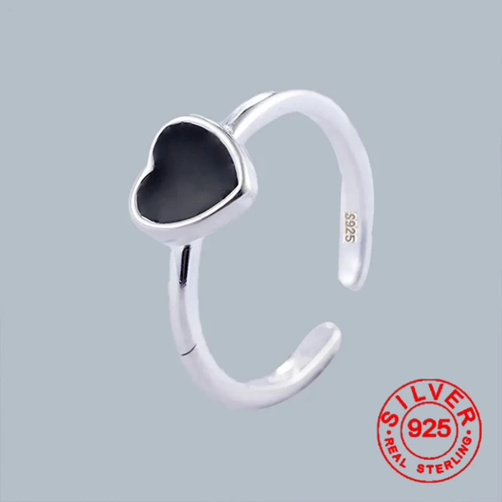 Anillo minimalista de Plata de Ley 925 auténtica para mujer, joyería de moda con corazón hueco, bonito regalo para el Día de San Valentín