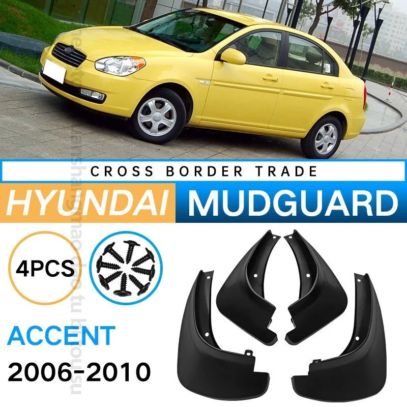 Car Mud Flaps Splash Guards for Hyundai Accent 2006-2010 Exterior Accessories Set of 4 Black Tire for Fender Protectors Custom
