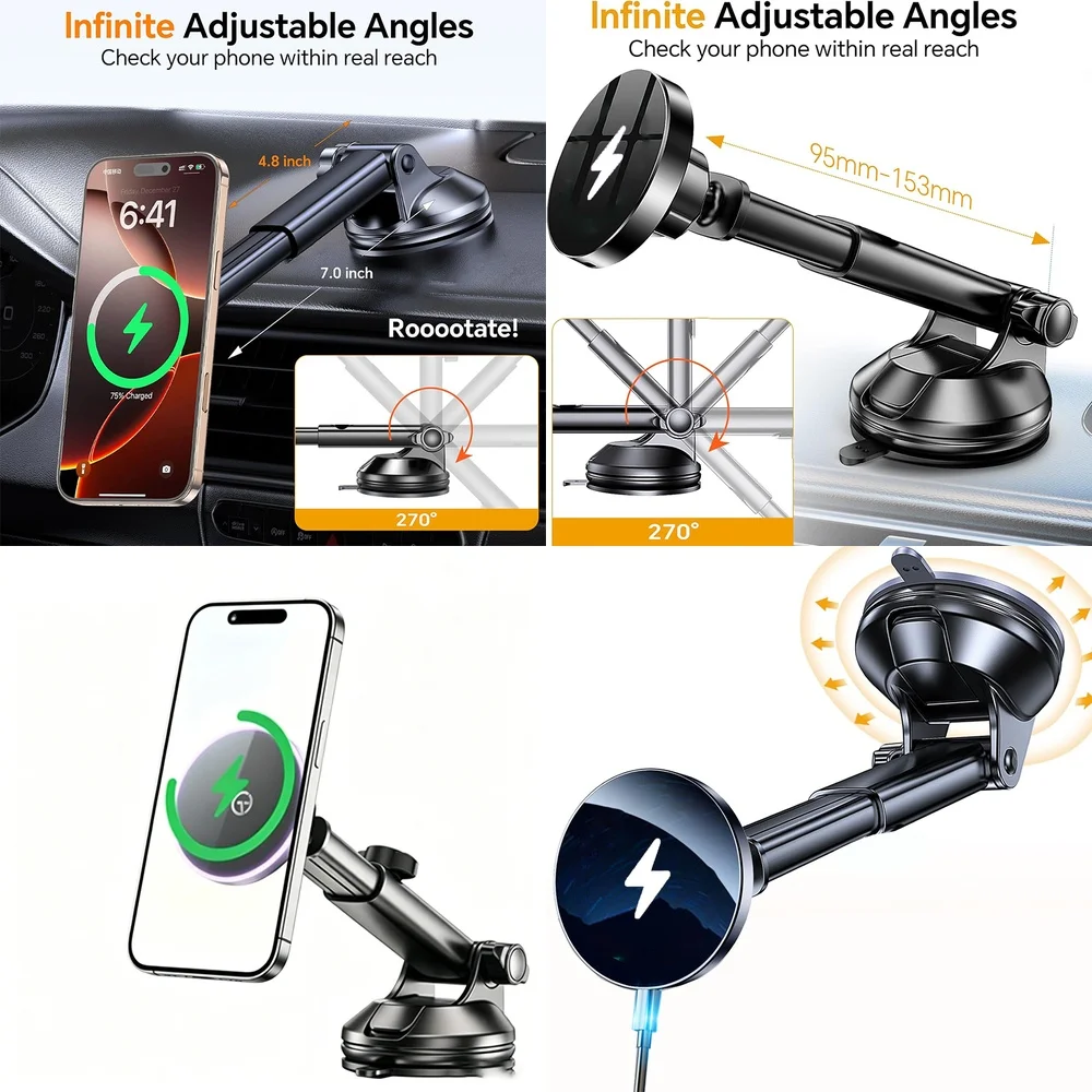New Trend Chargers Adapters 2026  Windshield Car Phone Holder Magnetic Wireless Car Charger Consumer Electronics Accessories