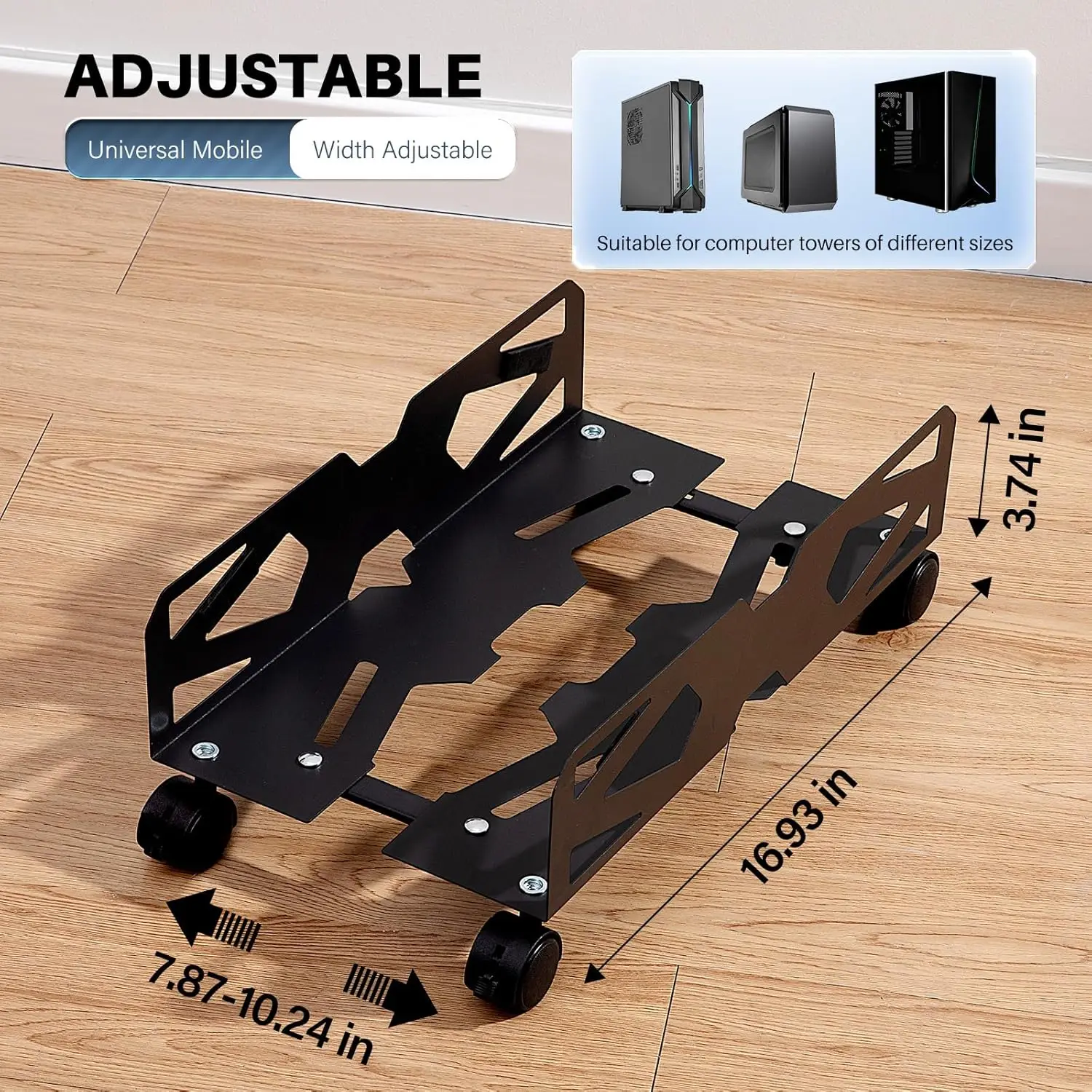 Adjustable Computer Tower Stand,Ventilated PC Tower Stand with Caster Wheels,Mobile Under Desk CPU Holder,PC Cart Computer Riser