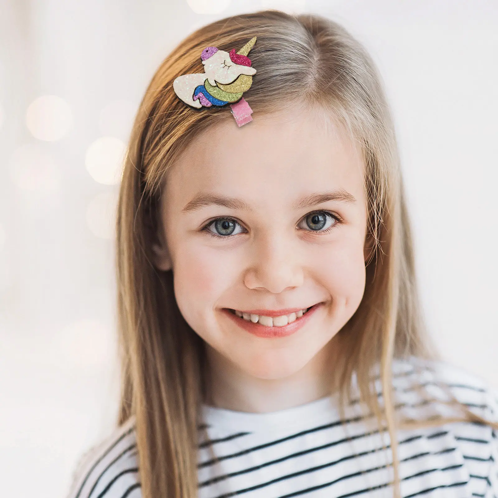 

10 Pcs Unicorn Style Styling Hair Clips Rainbow Childrens Accessories for Cute Ornament Glitter Snap Festive