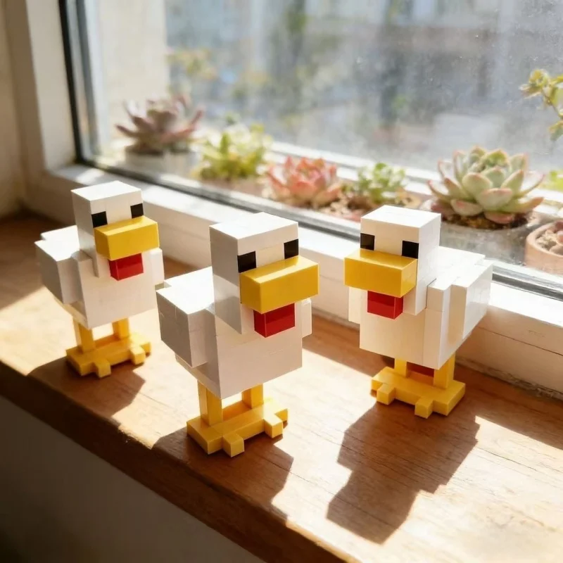 Three-Piece Suit, 3DPrint pixel Chicken Model, Perfect for Decorating Your Desk or Living Room
