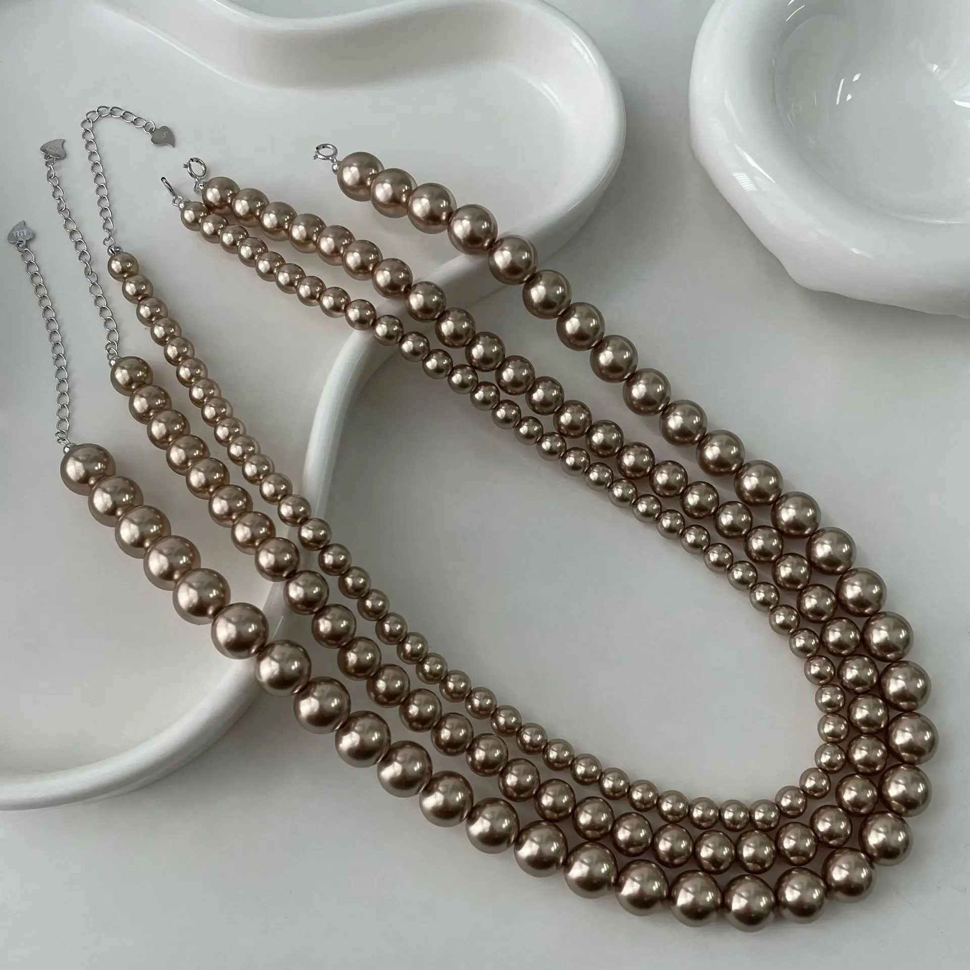 

Korean-style women's jewelry, light luxury, high-end versatile S925 sterling silver Maillard luxury pearl necklace