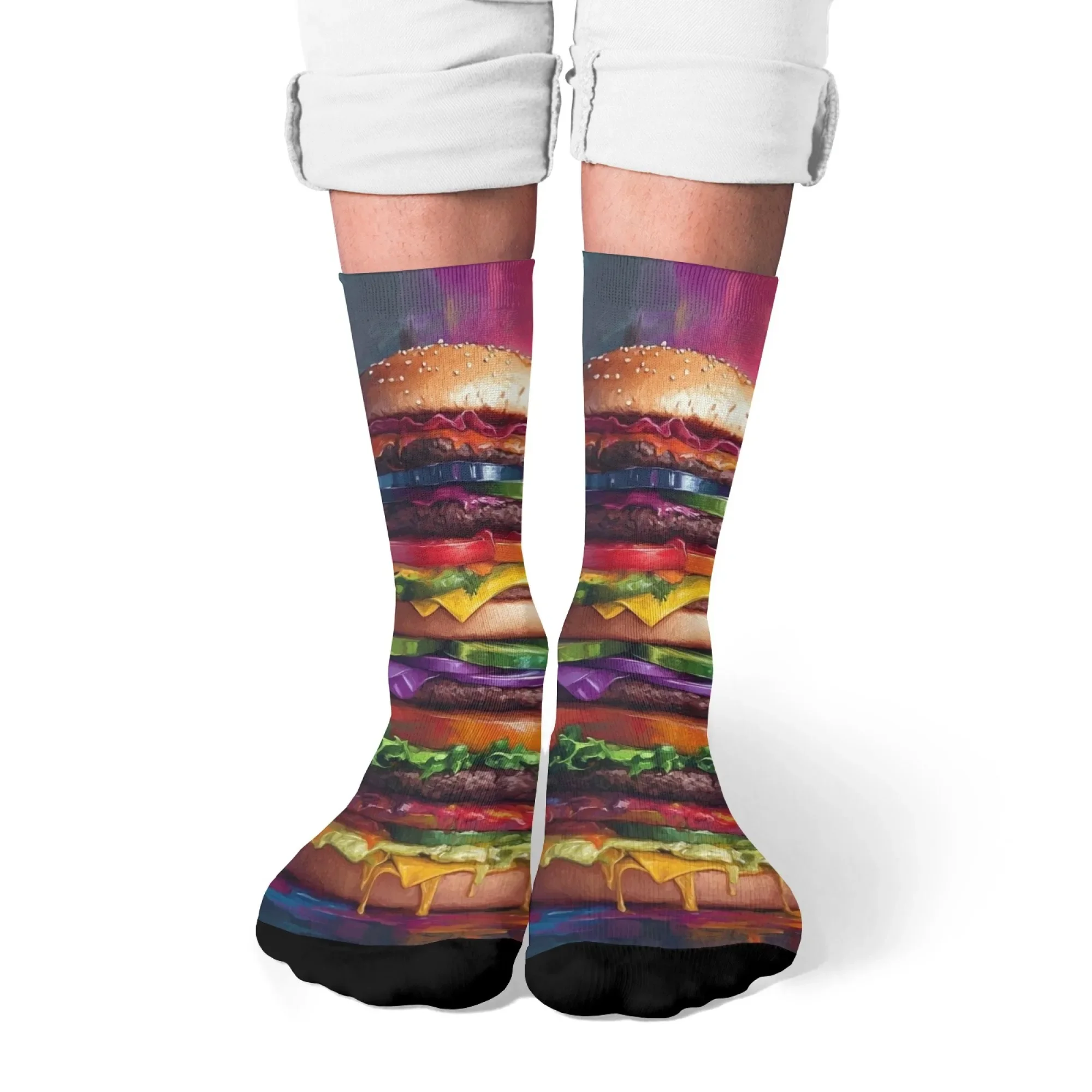 الجدة مضحك همبرغر طباعة الرجال الجوارب الهيب هوب Harajuku الرجعية سعيد جوارب ضغط شخصية الاتجاه الجوارب الملحقات