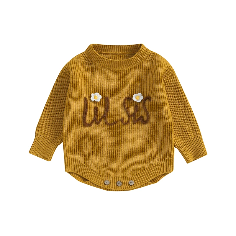 

Baby Girls Sweater Romper Letter Embroidery Long Sleeve Knit Jumpsuits for Newborn Infant Toddler Cute Clothes