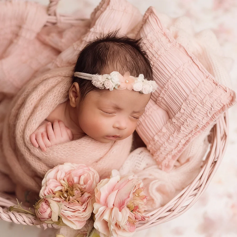 Pemotretan Bayi Baru Lahir Berpose Bantal Fotografi Latar Belakang Selimut Hiasan Kepala Bayi Fotografi Aksesori Alat Peraga Gambar Bayi