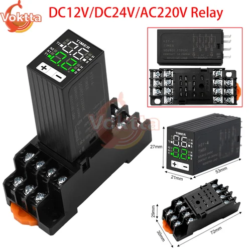 H3Y-4 relé de retardo LED DC 12V 24V AC 220V pantalla Digital Dual controlador de tiempo de ciclo retardador dispositivo de retardo de encendido con Base