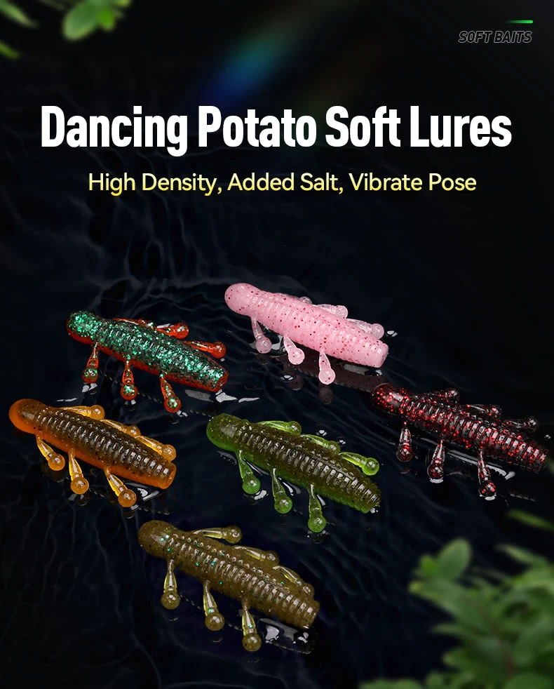 Kingdom Dancing Potato Weiche Angelköder, 3,2 g, 45 mm, 6 g, 55 mm, PVC, sinkende Gummiköder, Salz hinzufügen, Fischgeruch, Gummiköder, 8 Stück, 7 Stück – Detail 4