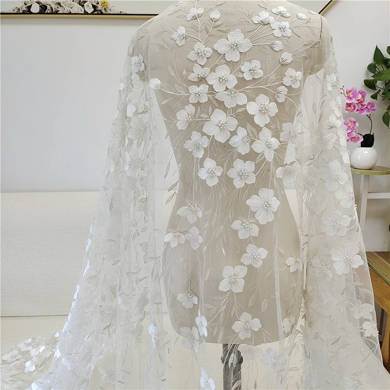 

Bridal Veil Craft Trim Supplies Material Wedding Dress Headpiece Tulle Embroidery Lace Beaded Pearl Floral Appliqued Fabric