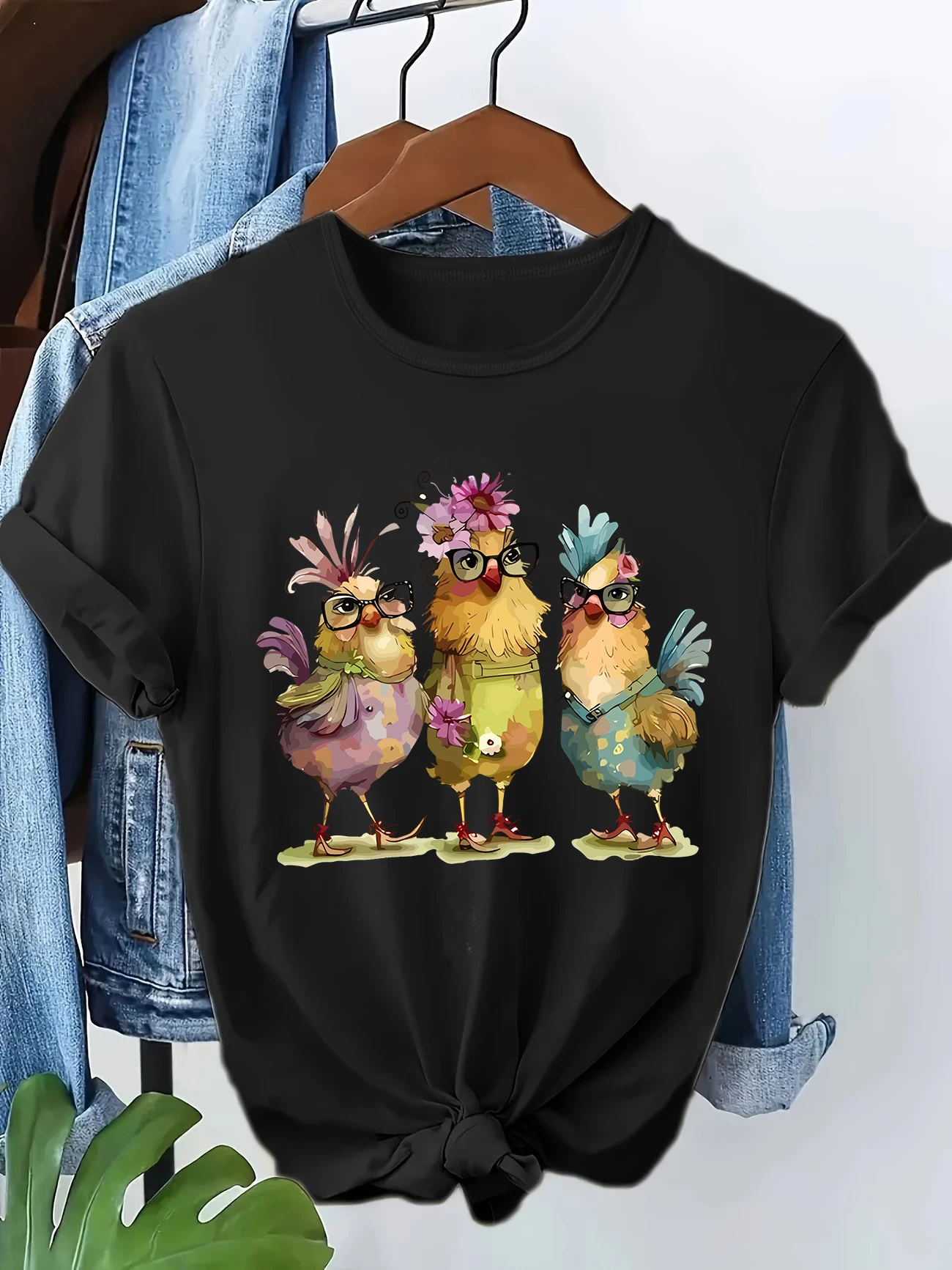 Kawaii Chicken Retro 90er Jahre Mädchen Harajuku 90er Jahre Damen T-Shirt Cartoon Grafik Damen T-Shirt Lässiges Damen-Shirt Tee Shirt
