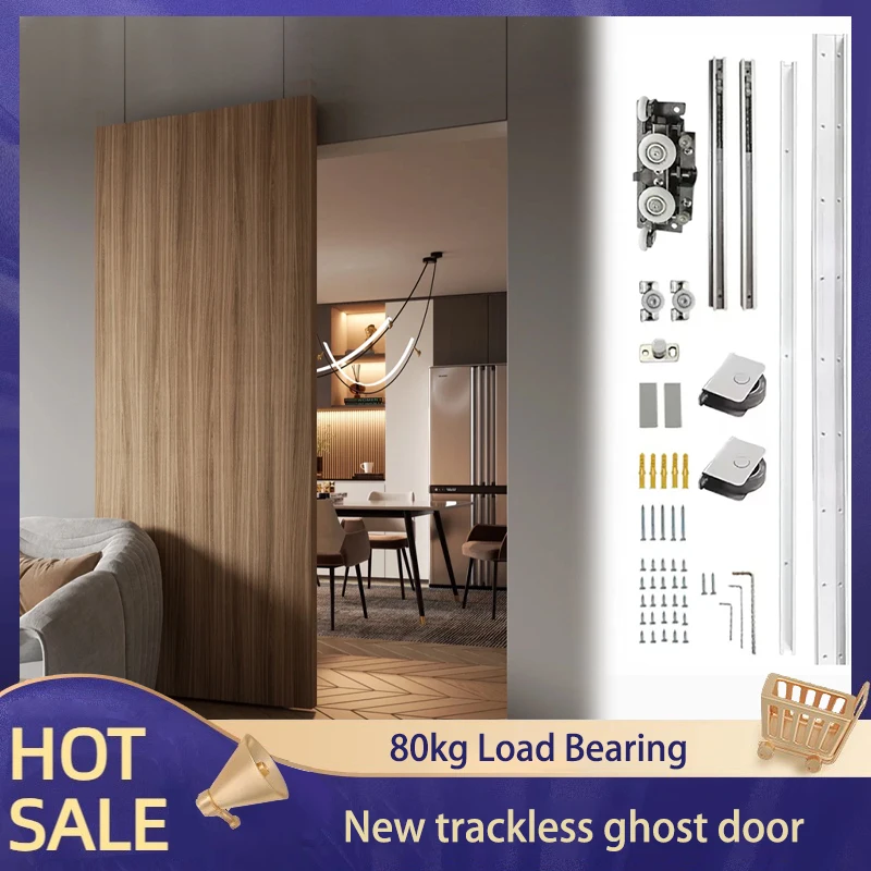 

Invisible Trackless Ghost Door Aluminum Frame Glass Wooden Door Kitchen Bathroom Trackless Sliding Door Hardware Accessories