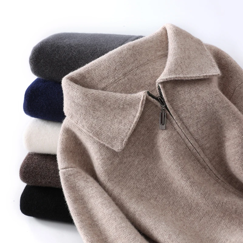 Cashmere Jacket Sweater Men's 2025 Spring/Autumn 100% Cashmere Men's Lapel Collar Knit Cardigan High-end Business Casual Coat