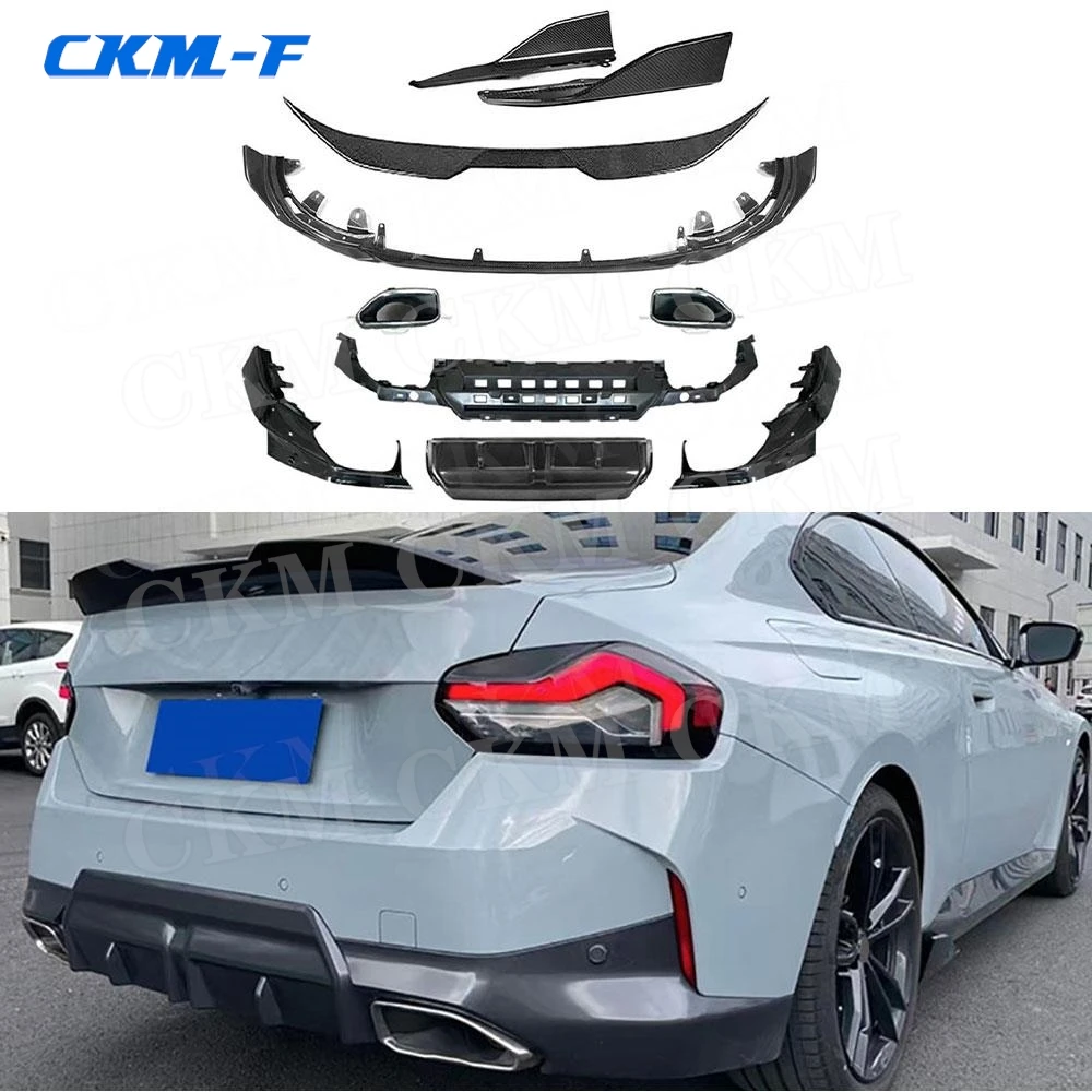 For BMW 2 Series G42 M-Sport Coupe 2021 + Front Lip Rear Bumper Diffuser Side Skirts Rocker Panels Duckbill Rear Spoiler