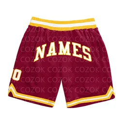 Pantalones cortos de baloncesto personalizados para hombre, Shorts de playa de secado rápido, estampado 3D, color rojo oscuro