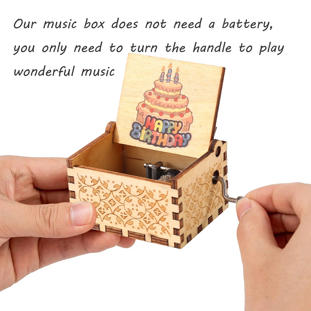 Wooden Engraved Musical Box Exquisite Vintage Wood Music Box Creative Manual Fashion Antique Carved for Birthday Christmas Gift