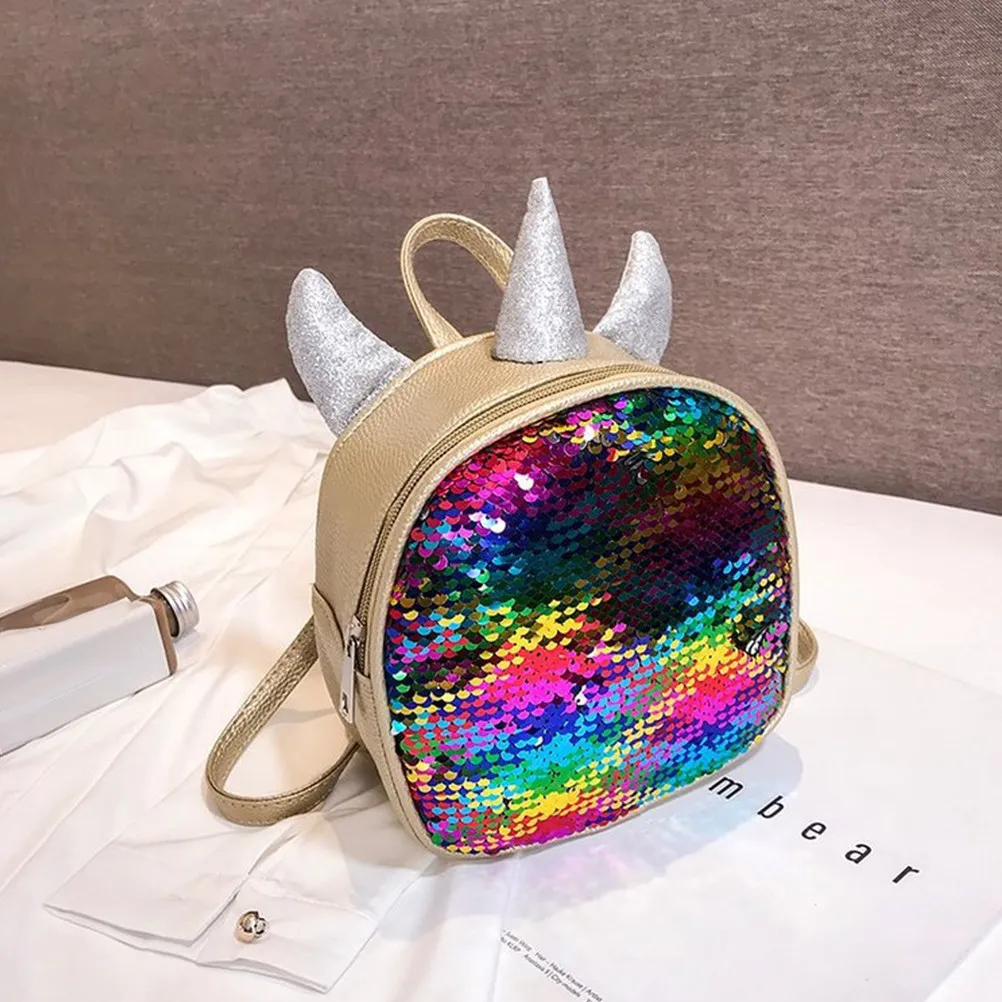 ユニコーンデザインのpu製バックパック。女性向けで、おしゃれなスパンコール加工が施され、肩紐の長さを調節でき、大容量でポケットもたくさん付いています。