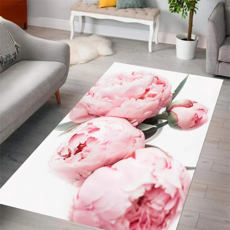 Nordic Non-Slip Hallway Bedroom Bathroom Mat Pink Peony Flower  Living Room Rugs Home Entrance Carpet Door Mat Kitchen Floor Mat