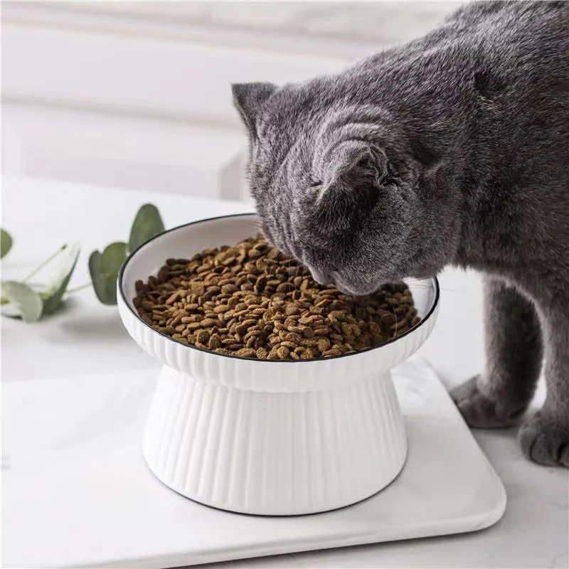 Cat ceramic bowl cat bowl pet special large high-footed cat grain basin protection cervical spine dog basin Garfield wide mouth