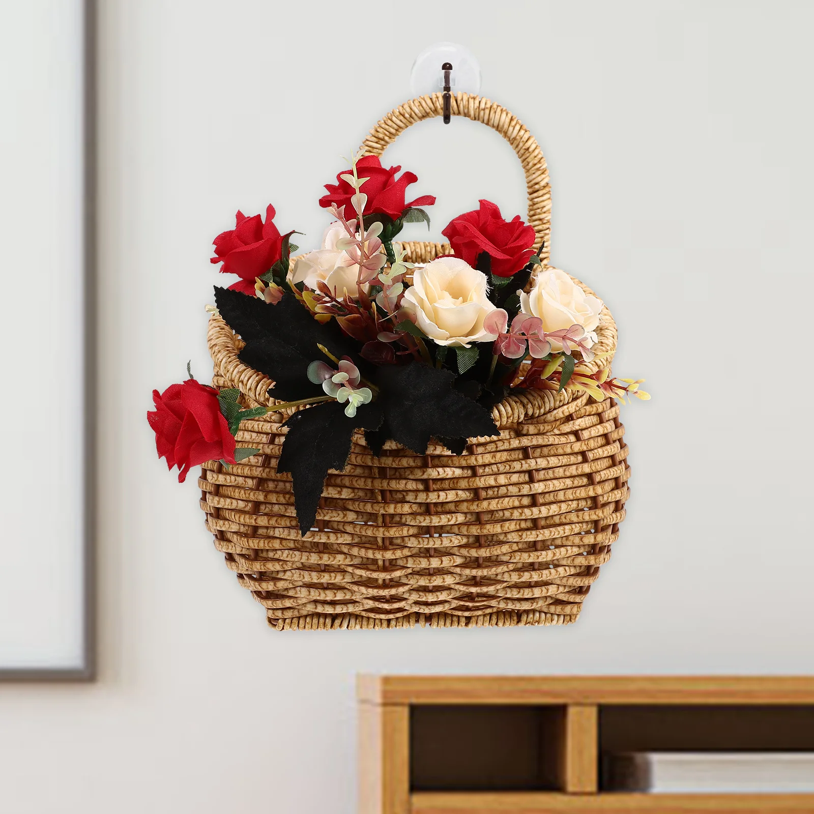 손으로 짠 주방 수납 바구니 벽걸이 정리함 과일 채소 꽃 공간 절약 장식 벽걸이 바구니